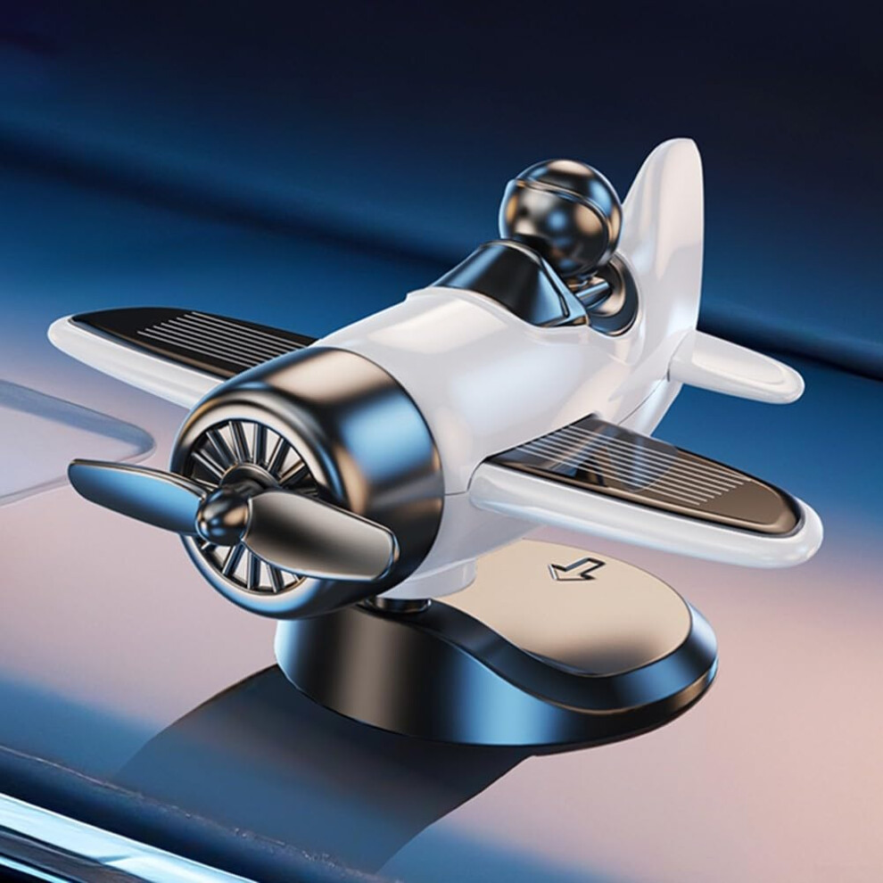 Solar Powered Rotating Propeller Fighter Jet Car Dashboard Ornament With Lightsensing Spin White 9113335157743