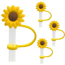 Silicone Straw Covers Sunflower Design Reusable Splash Proof Dust Caps for Tumblers 4 Pcs