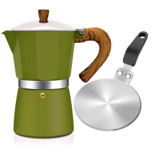 6 Cup Green Aluminum Moka Pot Stovetop Espresso Maker with Induction Adapter Plate