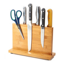 Magnetic Knife Block Bamboo Holder with Strong DoubleSided Display and SpaceSaving Kitchen Storage