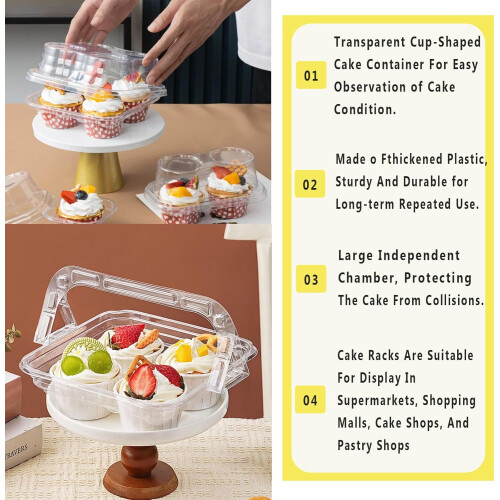 60 Pack 4Cavity Cupcake Containers with Lids, Clear Stackable Muffin Boxes for Bakery and Parties 1