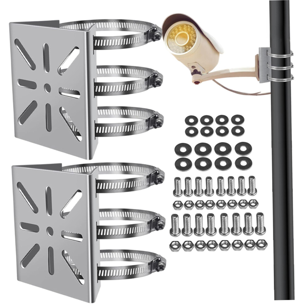 Security Camera Mount Set, Weatherproof Stainless Steel Pole Bracket With Adjustable Loops For Outdoor 9113335160200