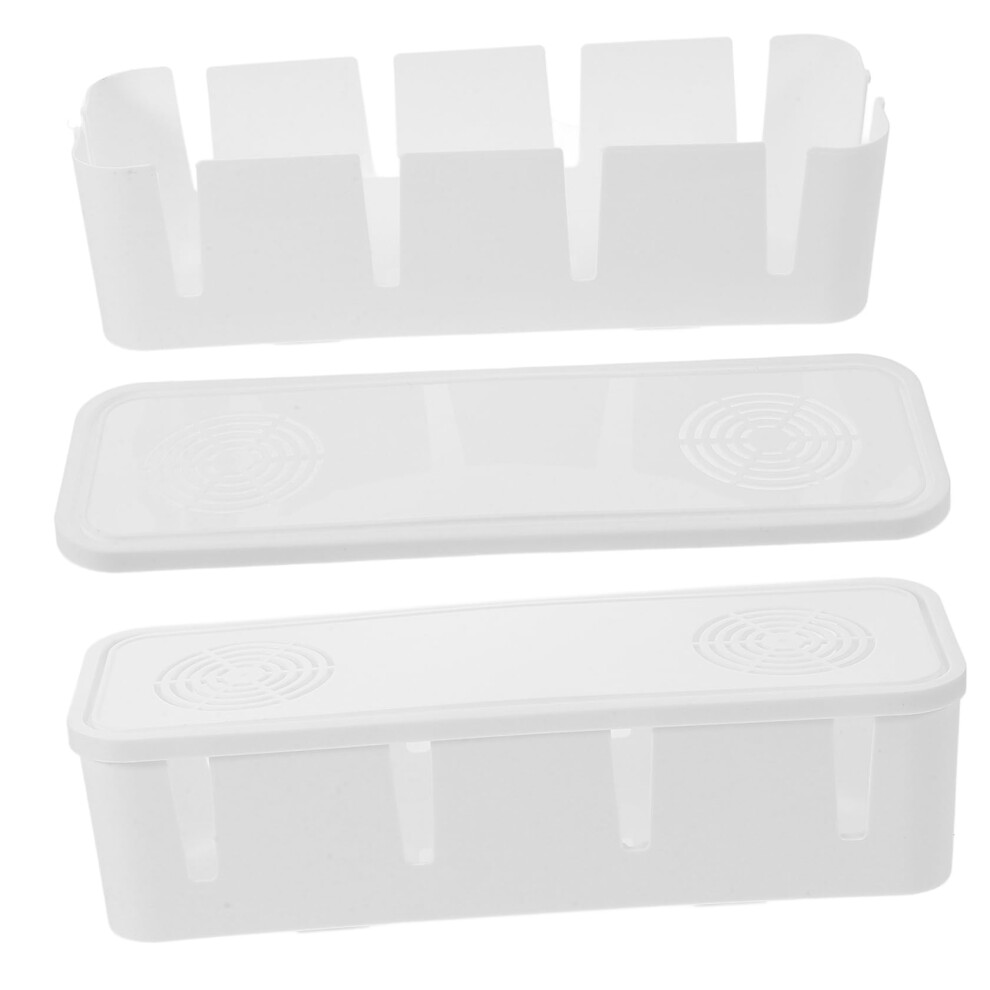 White Cable Management Box Set With Lid, Ventilated Power Strip Organizer For Home Office 9070919211690