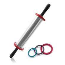 Stainless Steel Rolling Pin with Adjustable Thickness for Baking Pastry Pizza Dough 48x8.5cm Multicolor
