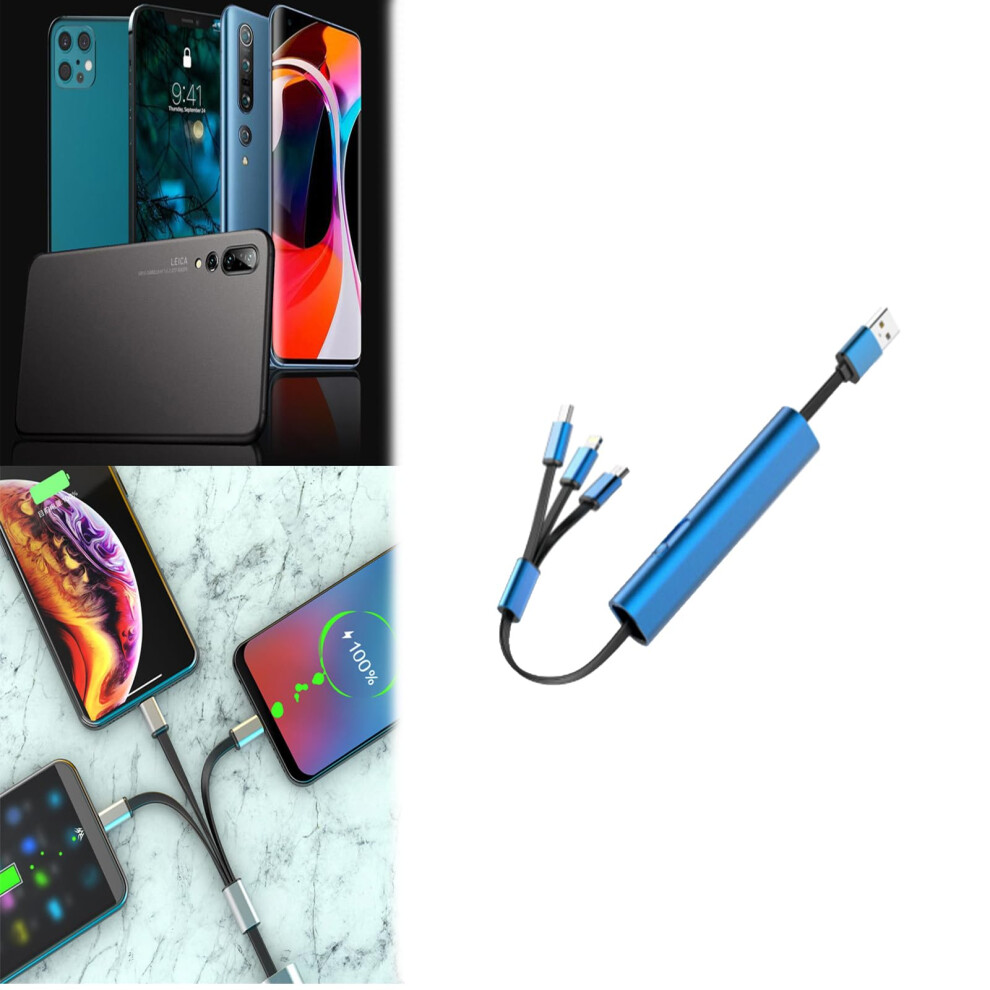 3 In 1 Charging Cable Retractable Fast Charging Multi Device Charger With Durable Connectors Blue 9070919212116