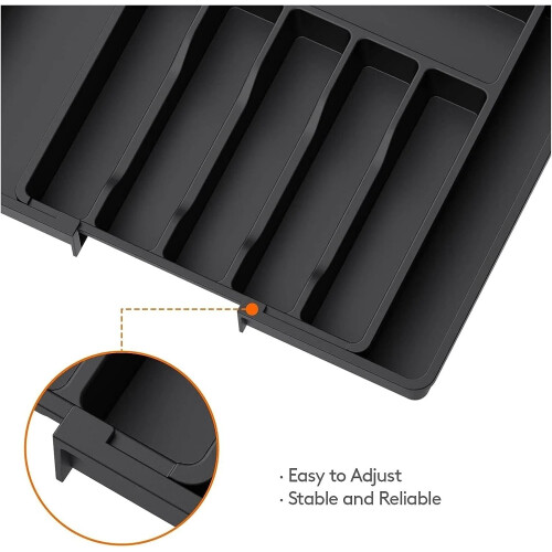 Kitchen Drawer Organizer Adjustable Cutlery Tray with MultiCompartments SpaceSaving Design Black 2