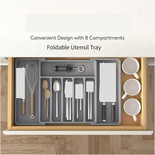 Kitchen Drawer Organizer Adjustable Cutlery Tray with MultiCompartments SpaceSaving Design Black 1