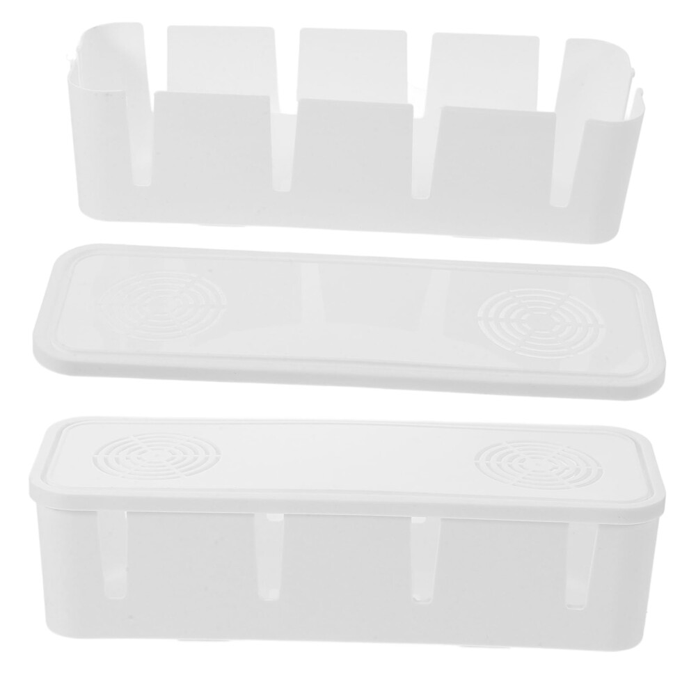 Cable Management Box Set With Lid, Ventilated Power Strip Organizer For Desktop Cable Clutter Reduction 9113335162204
