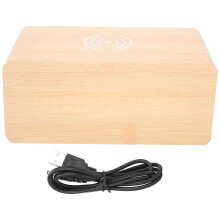 LED Digital Alarm Clock With Wireless Charging And Snooze Function Sound Control Adjustable Brightness Wooden Design Temperature Display For Modern Be