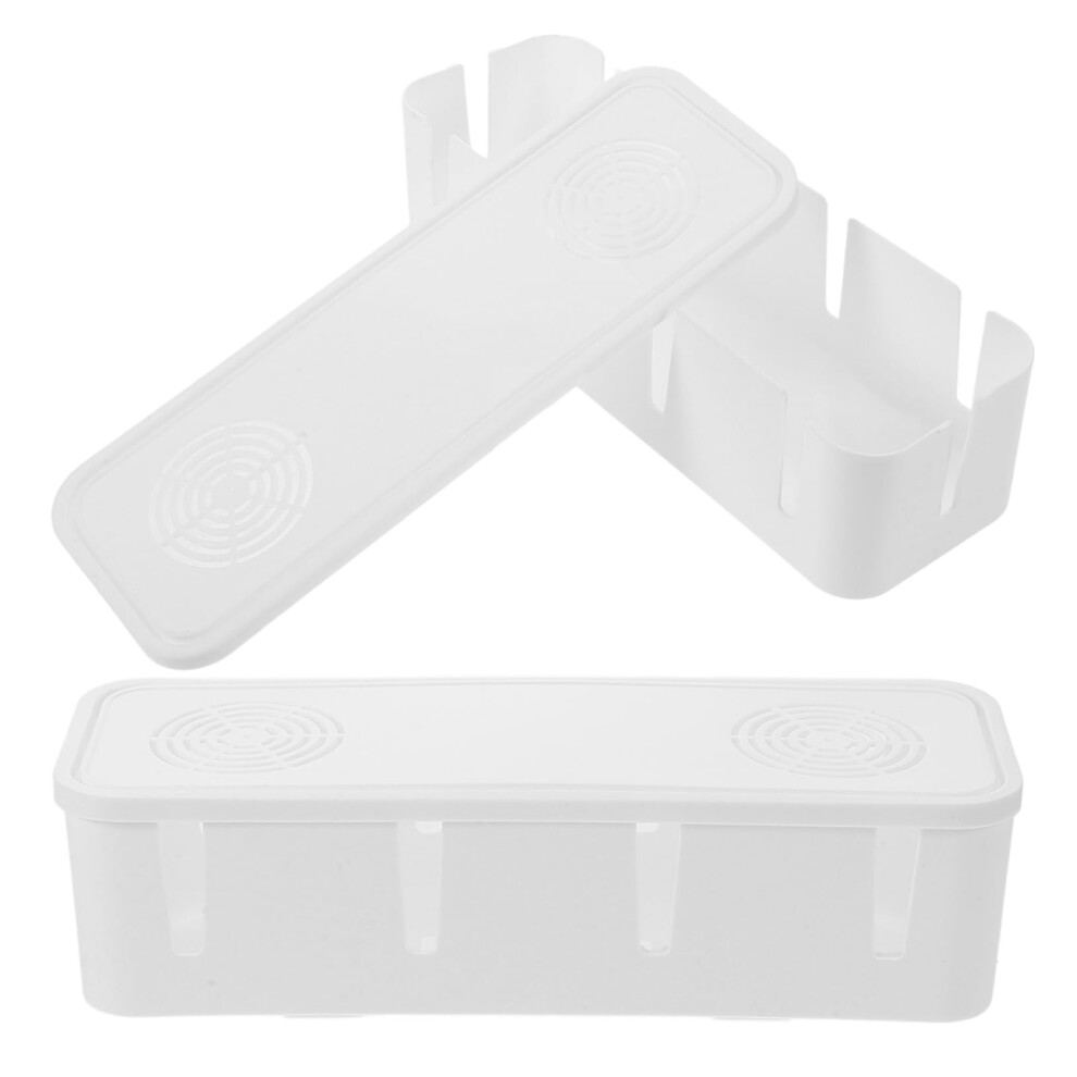 2 Pcs White Cable Management Box With Ventilated Dust Lid Durable Cord Organizer For Power Strips And Chargers 9113335162754