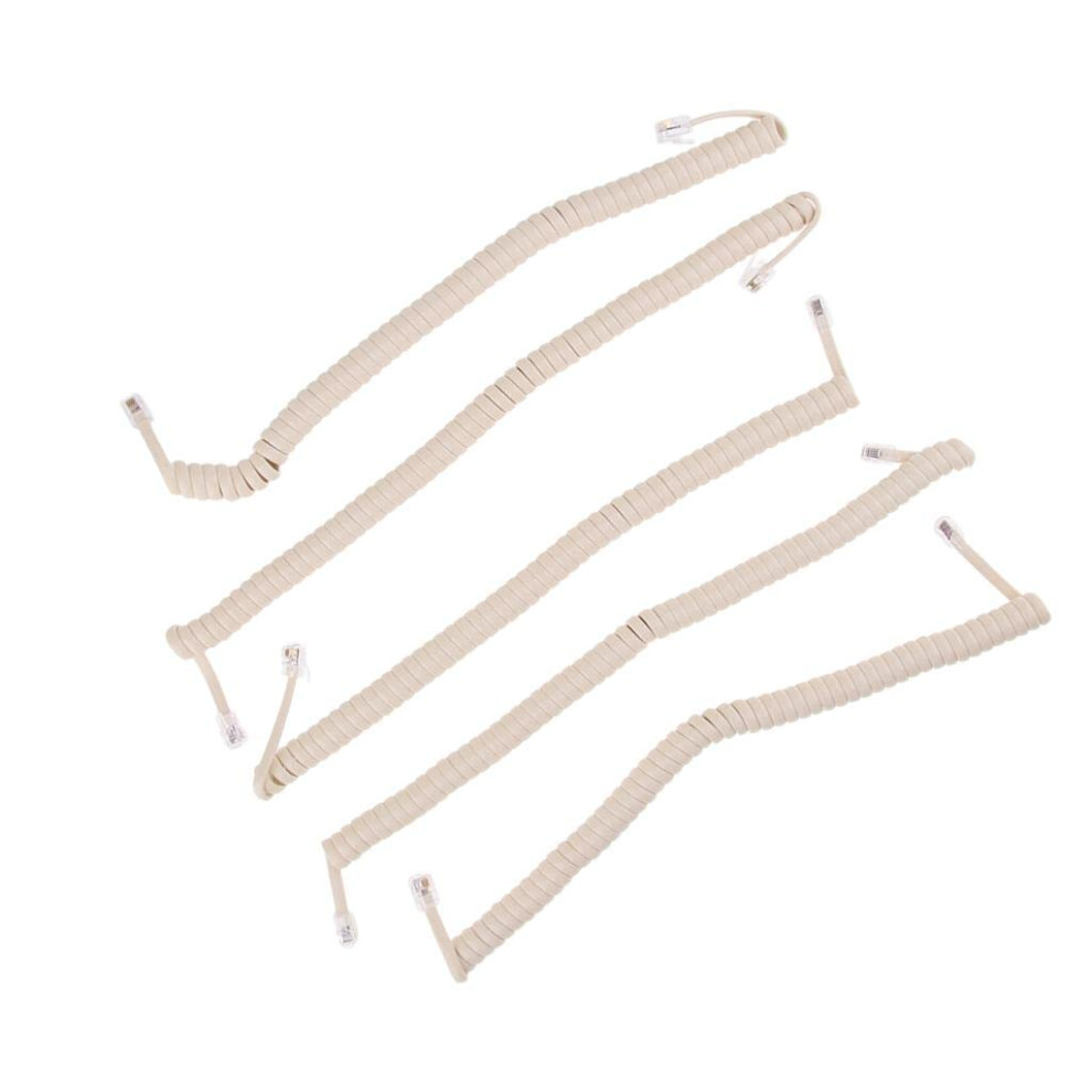 5Pcs Rj9 Telephone Handset Cord 4P4c Coiled Cable 6.56Ft Color Tangle Durable Cream 9113335163386