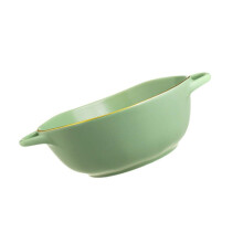 Ceramic Soup Bowl with Handle, Oven Safe Nonstick Matcha Green Serving Dish, Microwave Dishwasher Safe