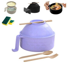 Microwave Ramen Bowl with Lid and Handles, Instant Noodle Cooker with Strainer and Chopsticks, Purple