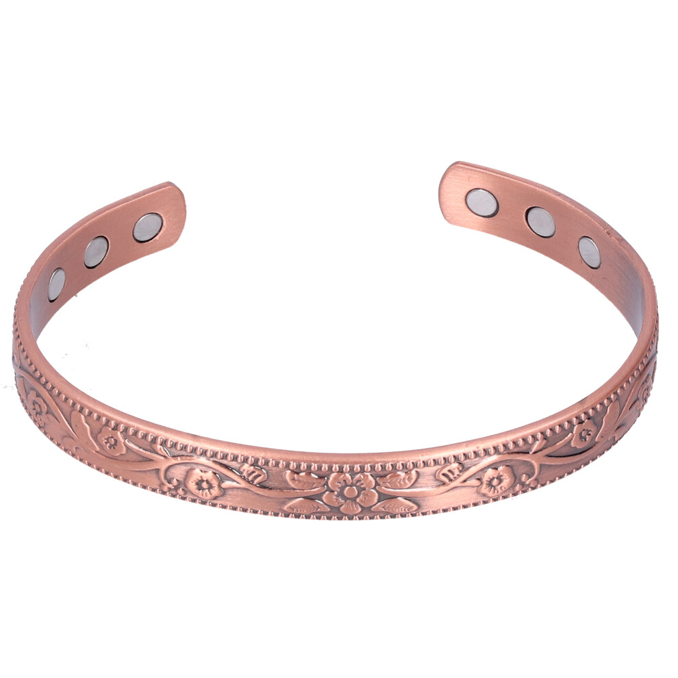 Vintage Flower: Hypoallergenic Copper Bracelet & Ring, Pure Copper Anti-inflammatory Properties Ultra High Strength Magnets for Women, Noninvasive,