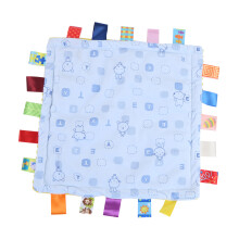 Plush Security Blanket for Newborns, Colorful Tags Tactile Experience Soft Material Sensory Touch Blanket with Satin Ribbon Tags, Sensory Stimulate