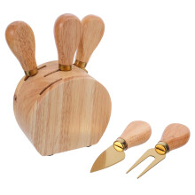 Cheese Knife Set with Elegant Wood Handles and Stand, Stainless Steel Blades for Entertaining