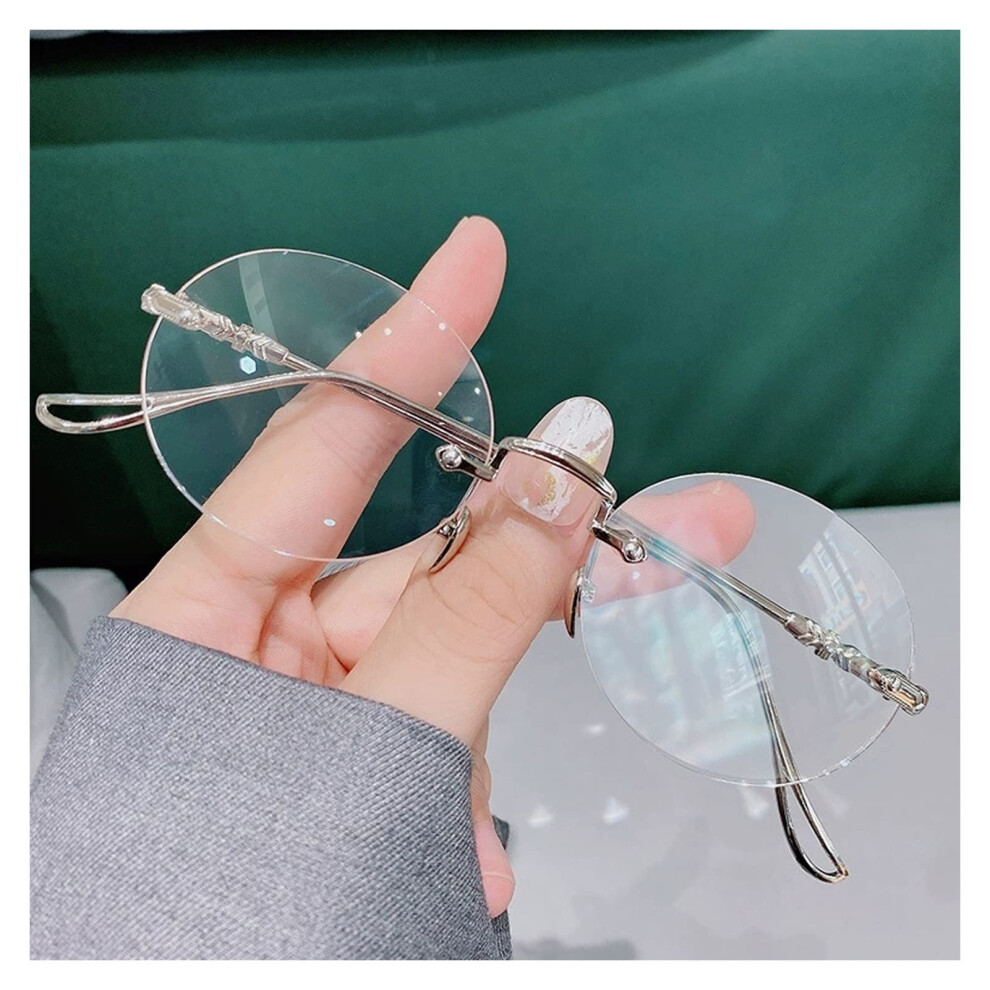 Blue/Light/Silver Retro Rimless Reading Glasses 2.5X Magnification Blocking Metal Frame Unisex