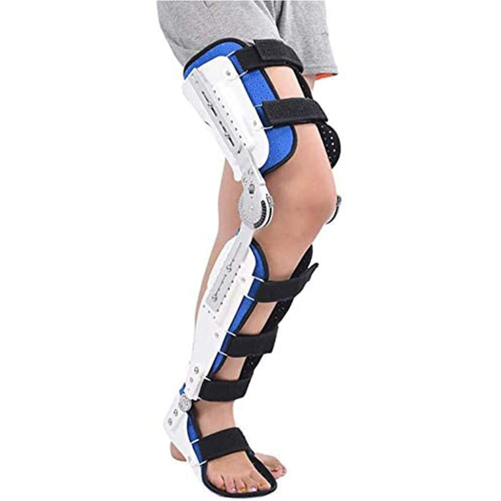 Blue Hinged Knee Brace With Adjustable Range Of Motion And Stabilizer For Right Knee Osteoarthritis Recovery