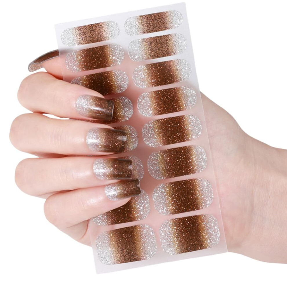 Cat Eye Gel Nail Strips with Glitter, Salon Quality Finish, 35 Colors, Easy Home Manicure