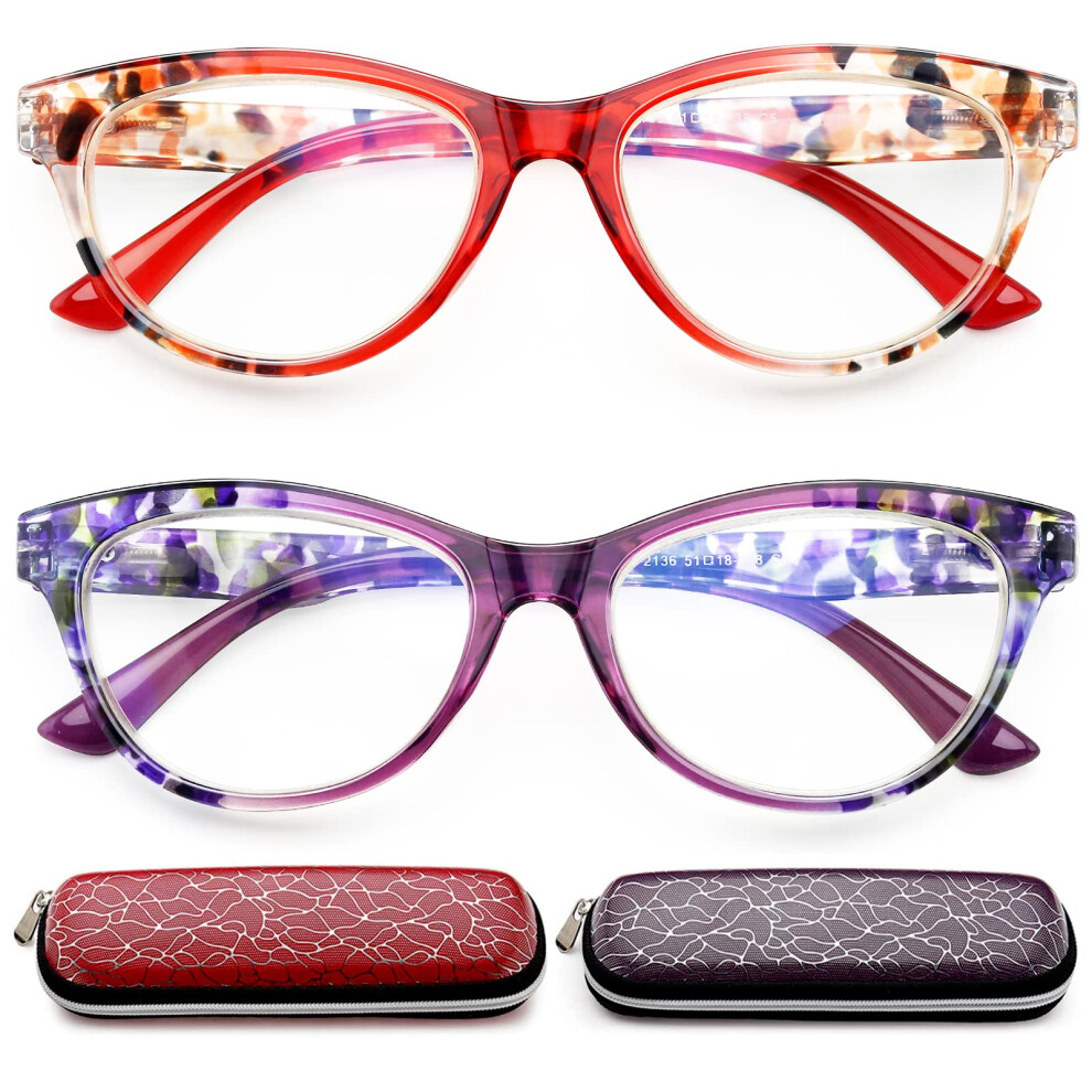 Blue/Light Cat Eye Reading Glasses 2.5X Blocking For Women, Spring Hinge Readers 2 Pack