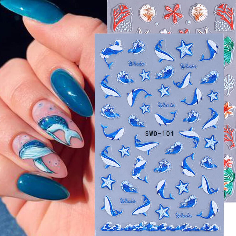3D Nail Art Stickers Ocean Shell Starfish Marine Theme SelfAdhesive Decals Summer Manicure