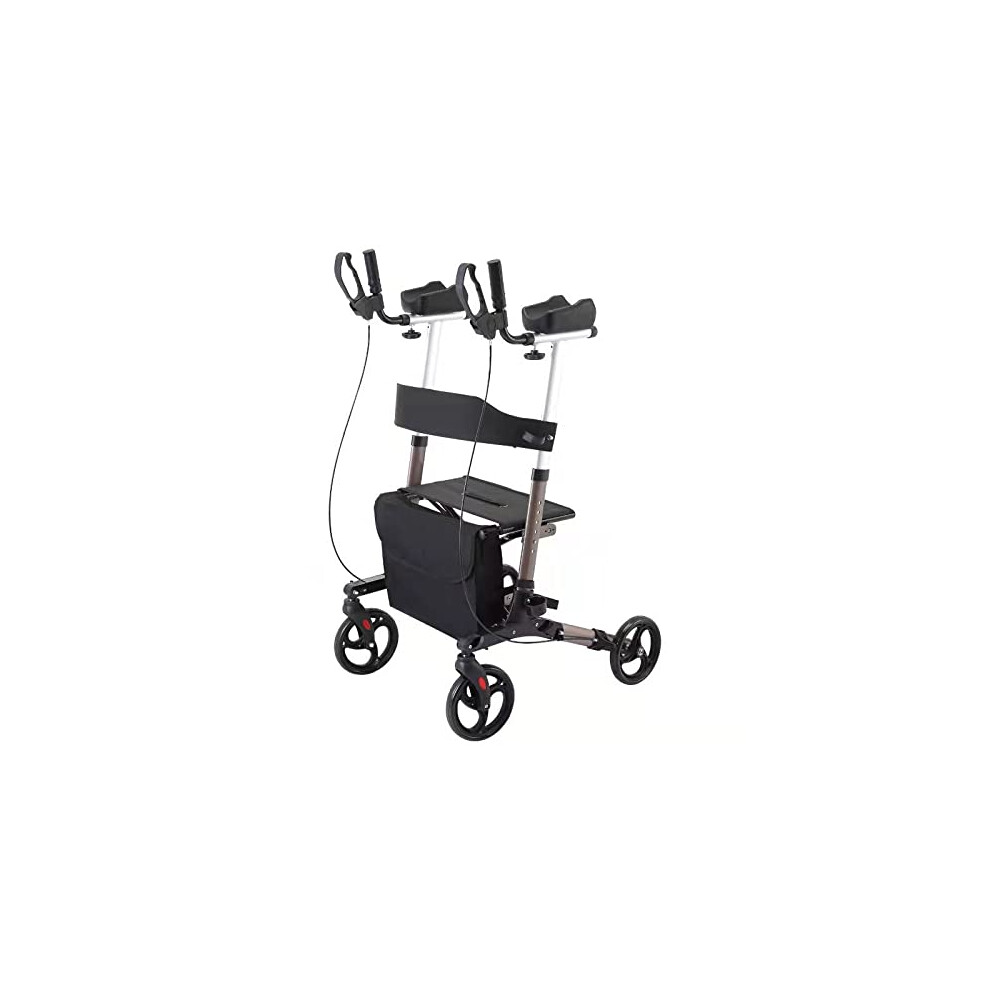 Upright Forearm Rollator Walker with Seat for Seniors, 8 Inch Wheels, Adjustable Armrests, Foldable