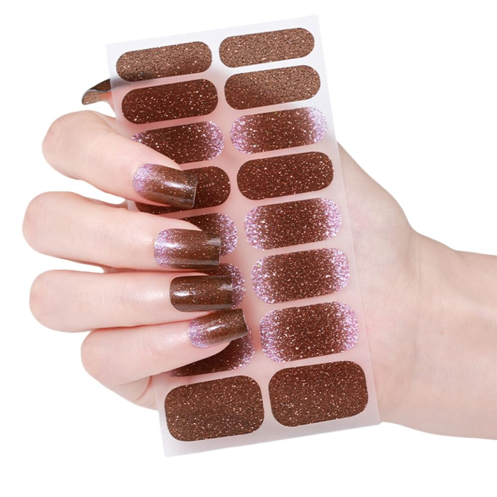 Cat Eye Nail Strips with Glitter Gel Wraps for SalonStyle Finish and PartyReady Nail Art