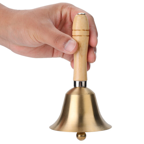 Multi Functional Hand Bell With Loud Ringing Solid Brass Material Rust Resistant Extra Loud Sound Wooden Handle Call Bell For Weddings Churches 2