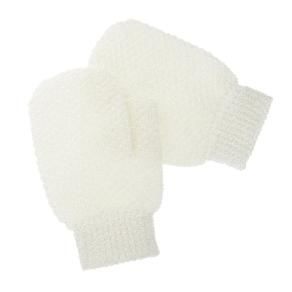 Exfoliating Shower Gloves DualSided Bath Mitts for Body Scrub Soft White Reusable 2pcs