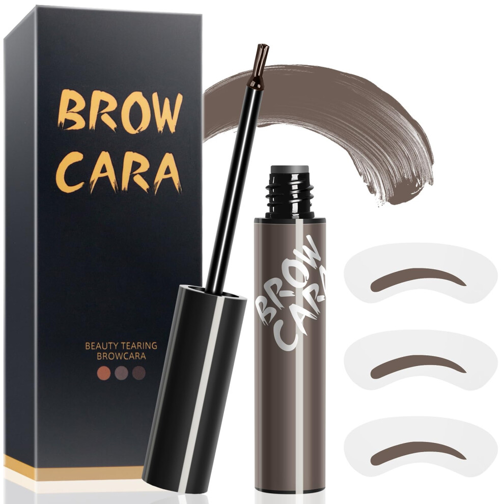 Gray Waterproof Peel Off Eyebrow Gel With Stencils, Long Lasting Brow Tattoo For Fuller Natural Brows,