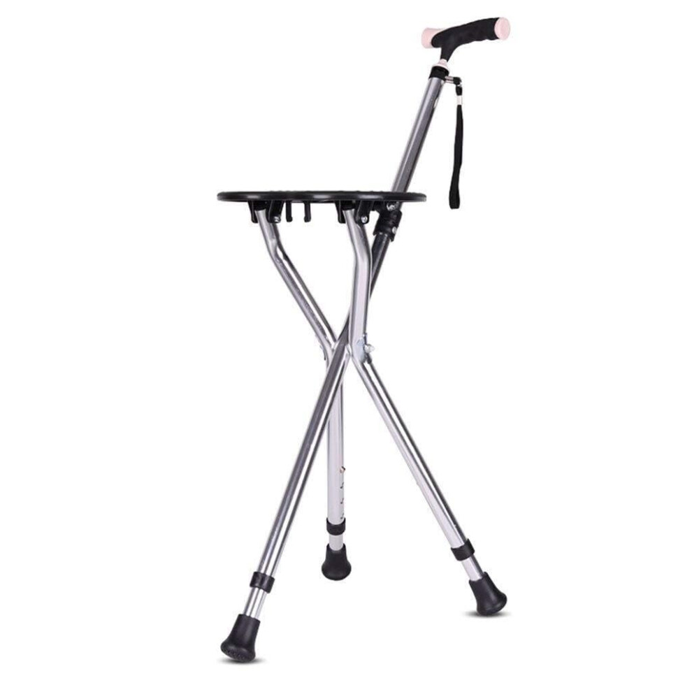 Folding Walking Cane with Seat, Adjustable Height, 3Leg Lightweight Tripod Chair for Seniors