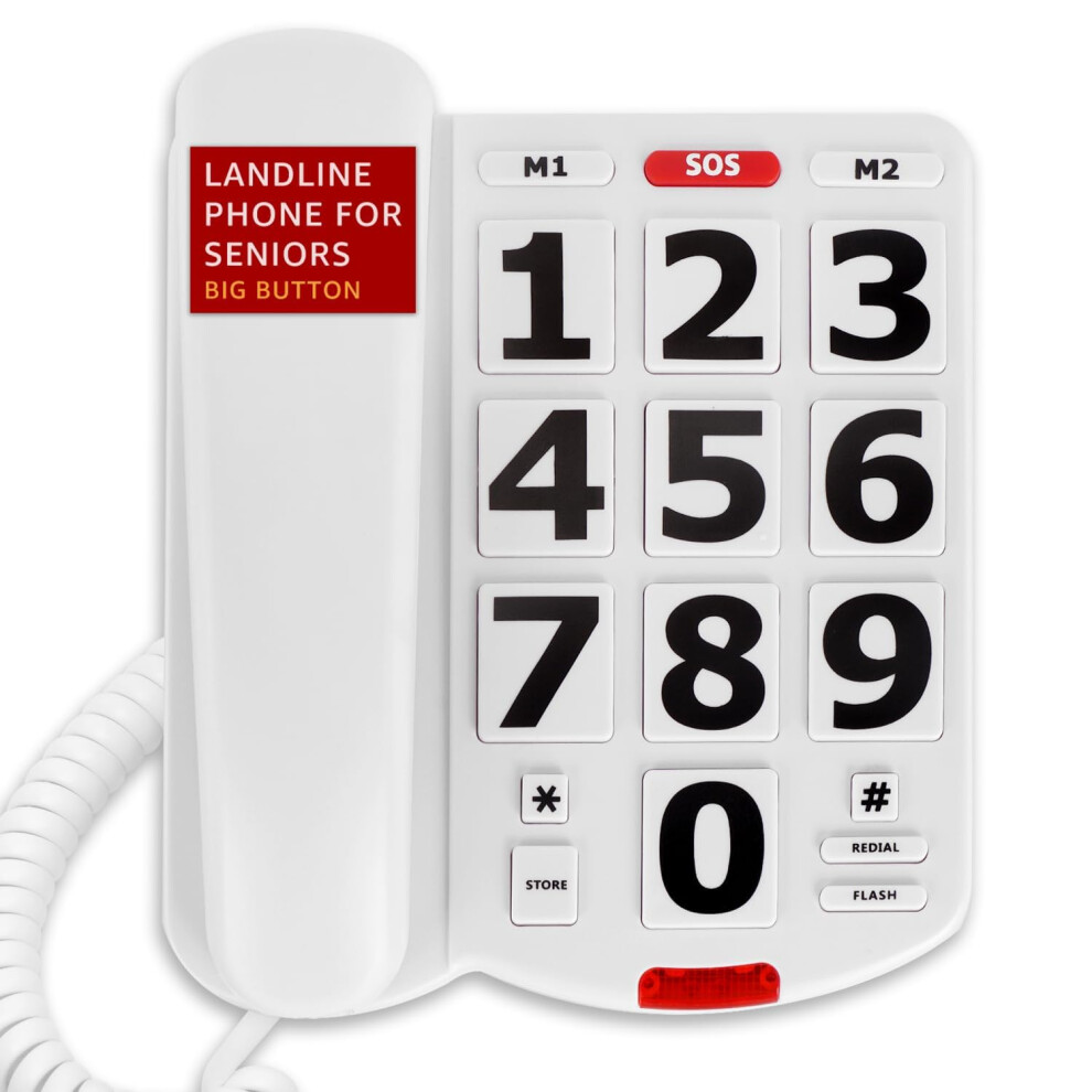 Big Button Corded Phone For Seniors With Sos Emergency, Onetouch Dial, Loud Ringer, Led Indicator 9070919219887