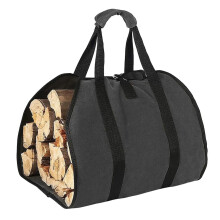 Firewood Carrier Bag in Black, HeavyDuty Oxford Log Tote with Reinforced Straps for Camping