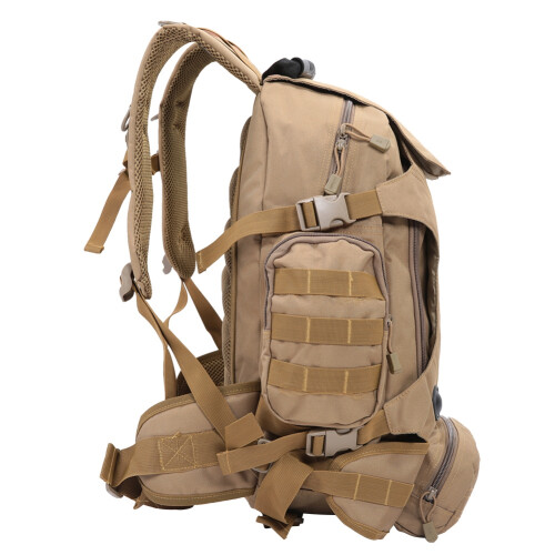 Khaki Adventure Backpack, Large Capacity With Waterproof Coating Lining And Load Compression System 1