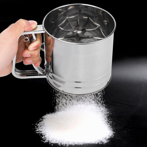 Stainless Steel Flour Sifter Hand Crank Fine Mesh Double Layer Multi Functional Kitchen Tool Uniform Mesh High Temperature Resistant Adjustable 2