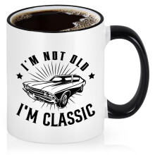 Funny Coffee Mug for Men with Retro Classic Car Design, Gift for Dad Grandpa, 11 Oz White