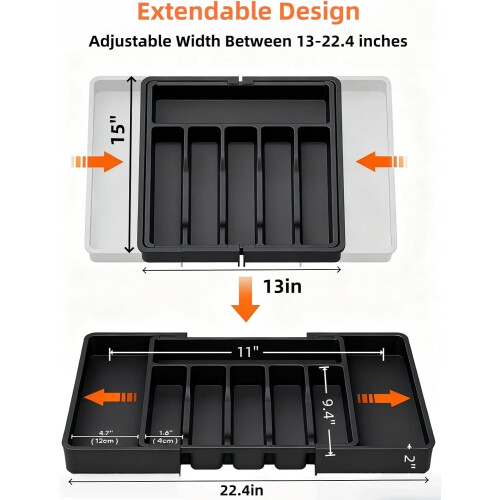 Expandable Silverware Drawer Organizer with 8 Compartments, Adjustable Utensil Tray for Kitchen (White) 1