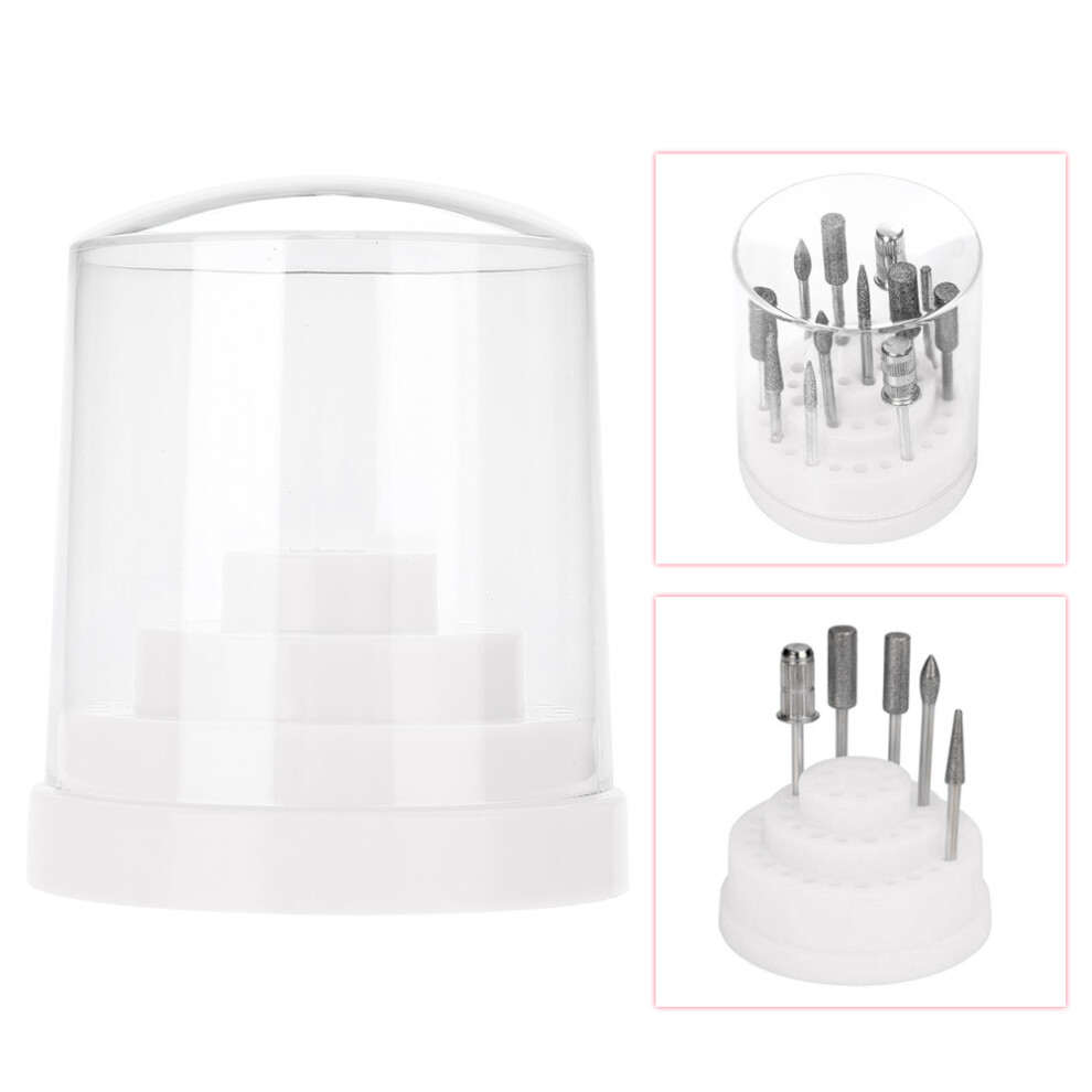 White 48 Holes Nail Drill Stand Organizer Box Durable Plastic