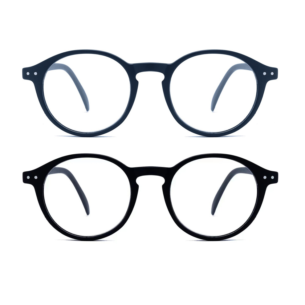 Blue/Light 2 Pack Round Blocking Reading Glasses +2.0 Tr90 Computer Readers With Spring Hinge