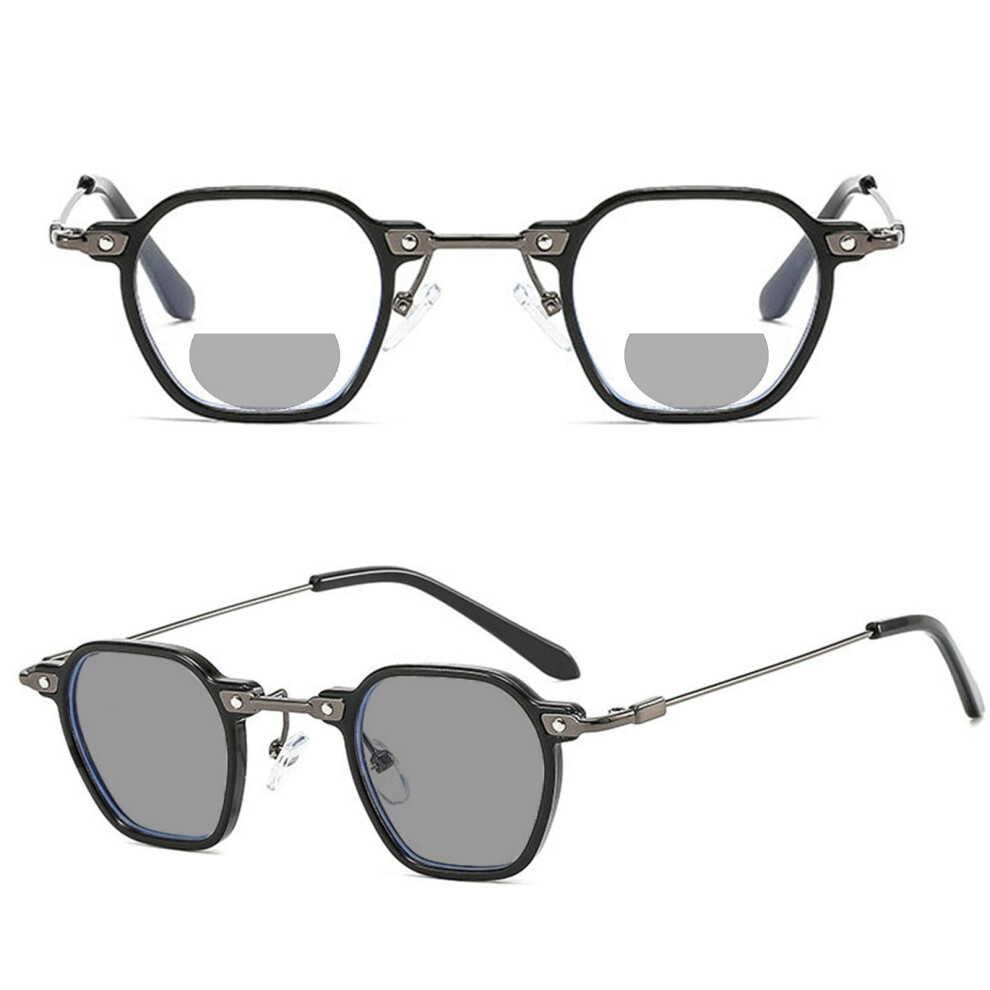 Black 250X Magnifying Glasses Uv400 Photochromic Bifocal Reading Sunglasses For Men Women