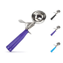 Stainless Steel Ice Cream Scoop with Ergonomic Long Handle and SpringLoaded Release – Purple