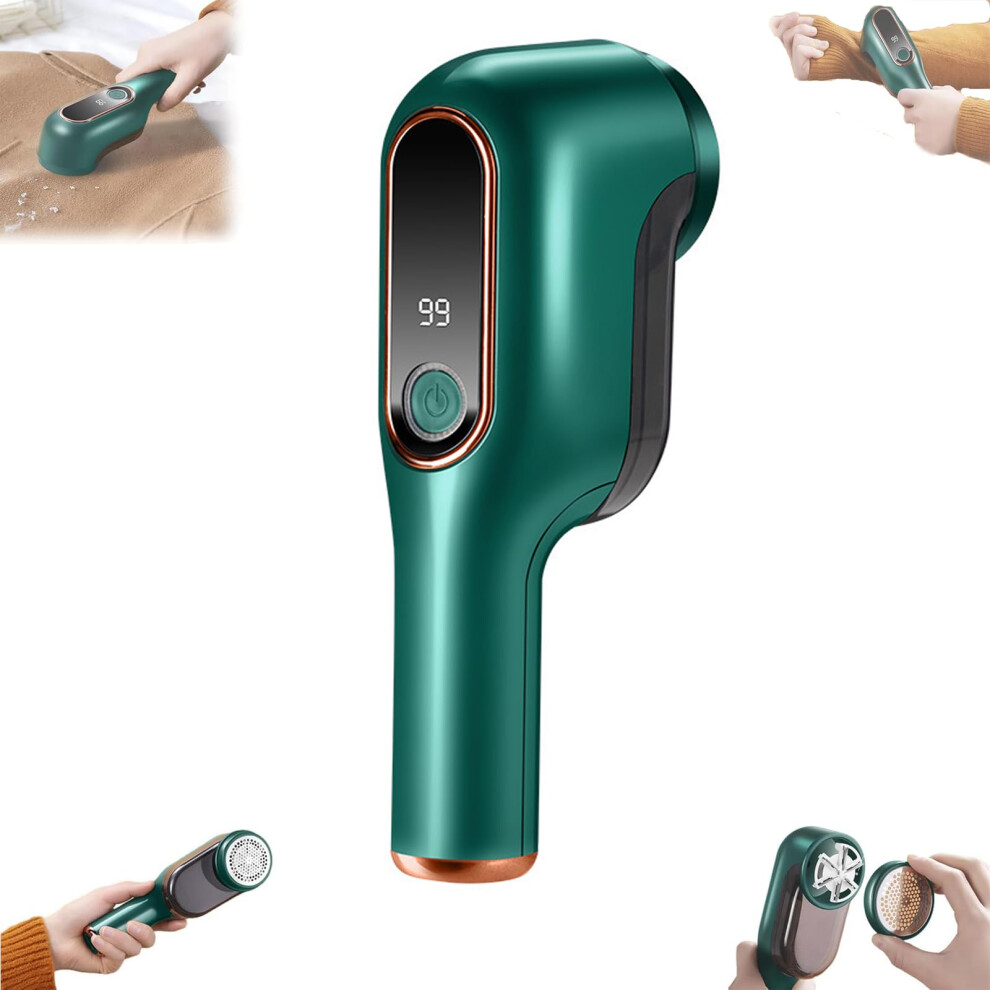 Rechargeable Green Lint Remover with LED Display and 2Speed Electric Fabric Shaver for Clothes