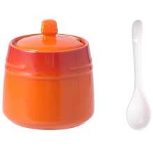 Ceramic Spice Jar with Lid and Spoon for Salt Sugar and Spices Modern Farmhouse Kitchen Orange