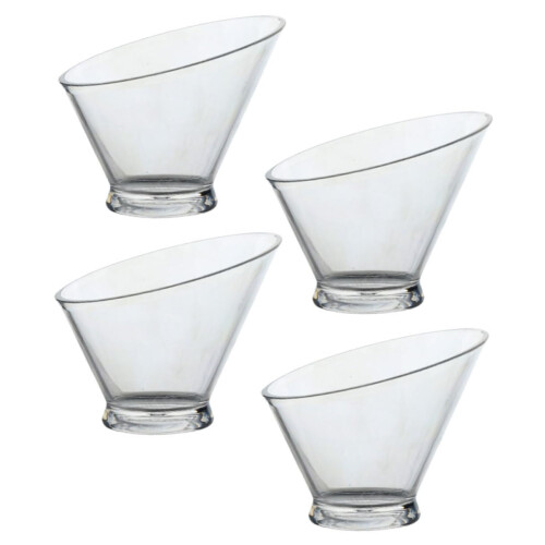 4pcs Clear Angled Serving Bowls with NonSlip Base, Stackable Plastic Salad Bowls for Parties