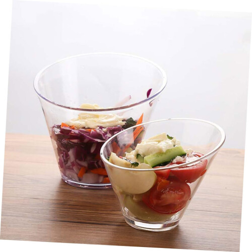4pcs Clear Angled Serving Bowls with NonSlip Base, Stackable Plastic Salad Bowls for Parties 1