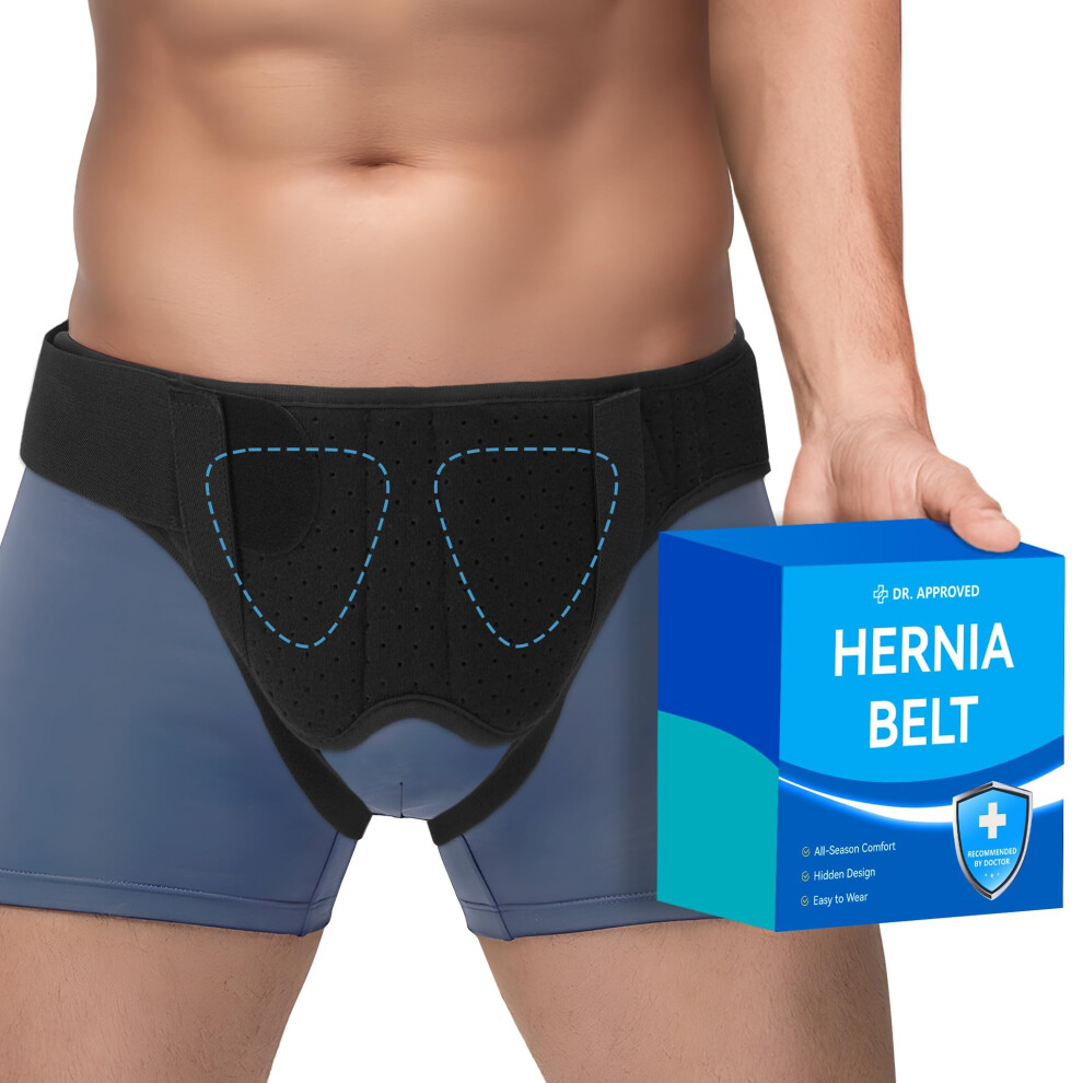 Hernia Belt with Targeted Compression Pads, Adjustable Inguinal Support Truss for Men and Women