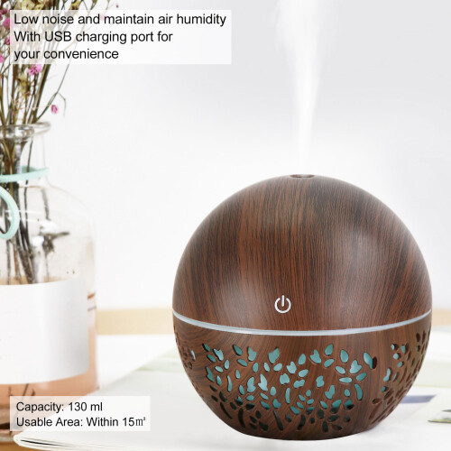 130 ml USB Luftbefeuchter Aroma-Diffusor mit 7 Farblichtern, dunkles Holzmaserung 1