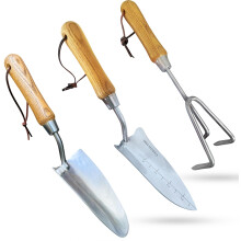 Garden Tool Set 3pc Heavy Duty Stainless Steel with Ergonomic Wooden Handle for Gardening