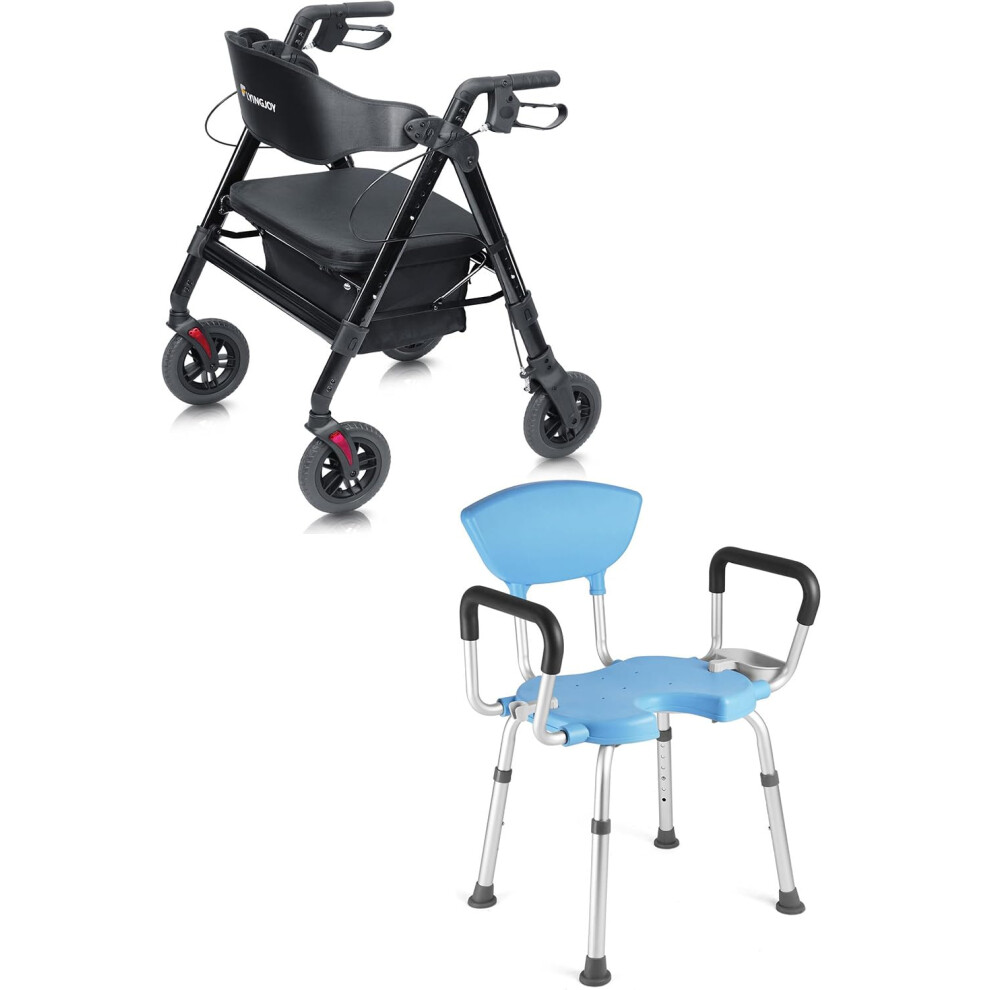 Extra Wide Heavy Duty Rollator Walker with Ergonomic Seat and Airless Tires for Seniors