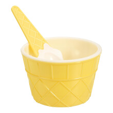 6 Pack Reusable Ice Cream Cups with Spoons, Waffle Cone Design Dessert Bowls for Party, White